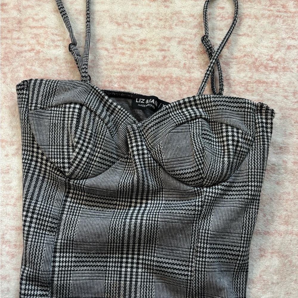 Zara Black and White Plaid Bustier Tank Top